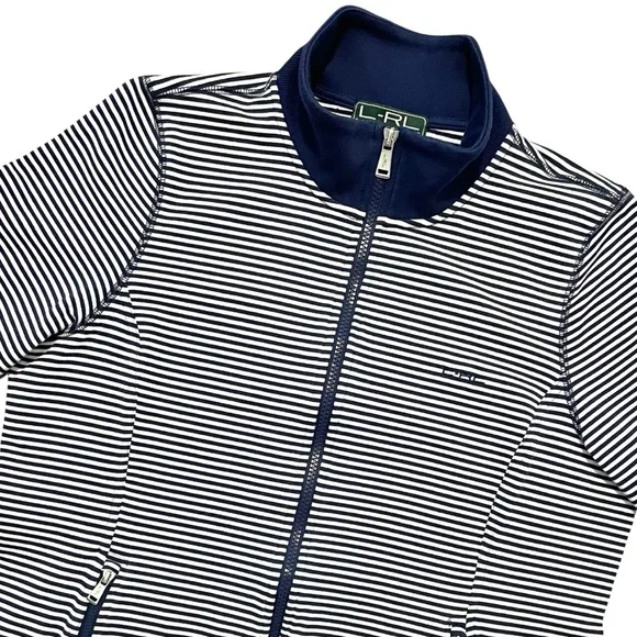 Lauren Active by Ralph Lauren L-RL Navy Blue & White Striped Zip-Up Track Jacket - Picture 9 of 16
